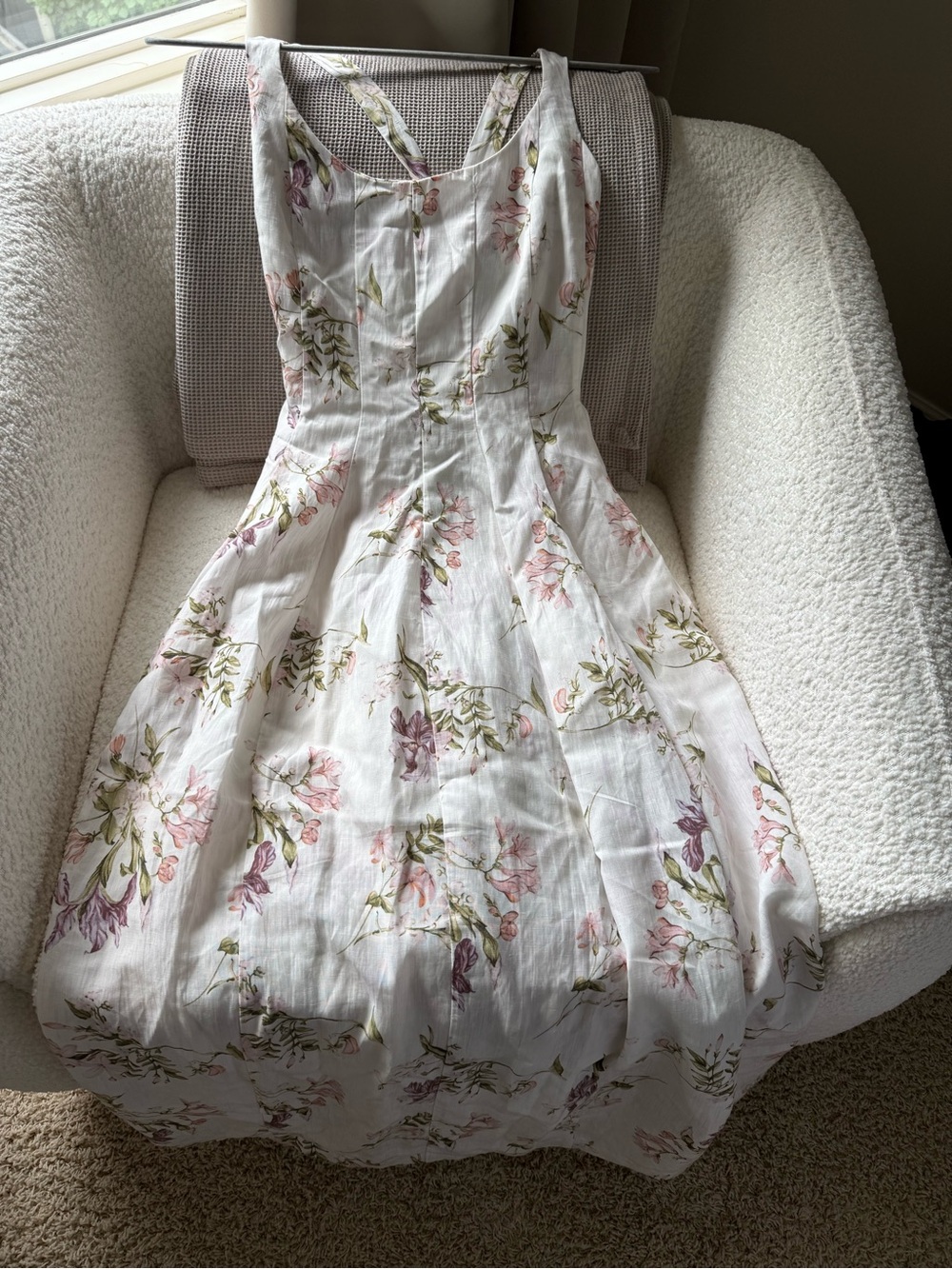 H&M White Floral Midi Dress with Pink and Green florals